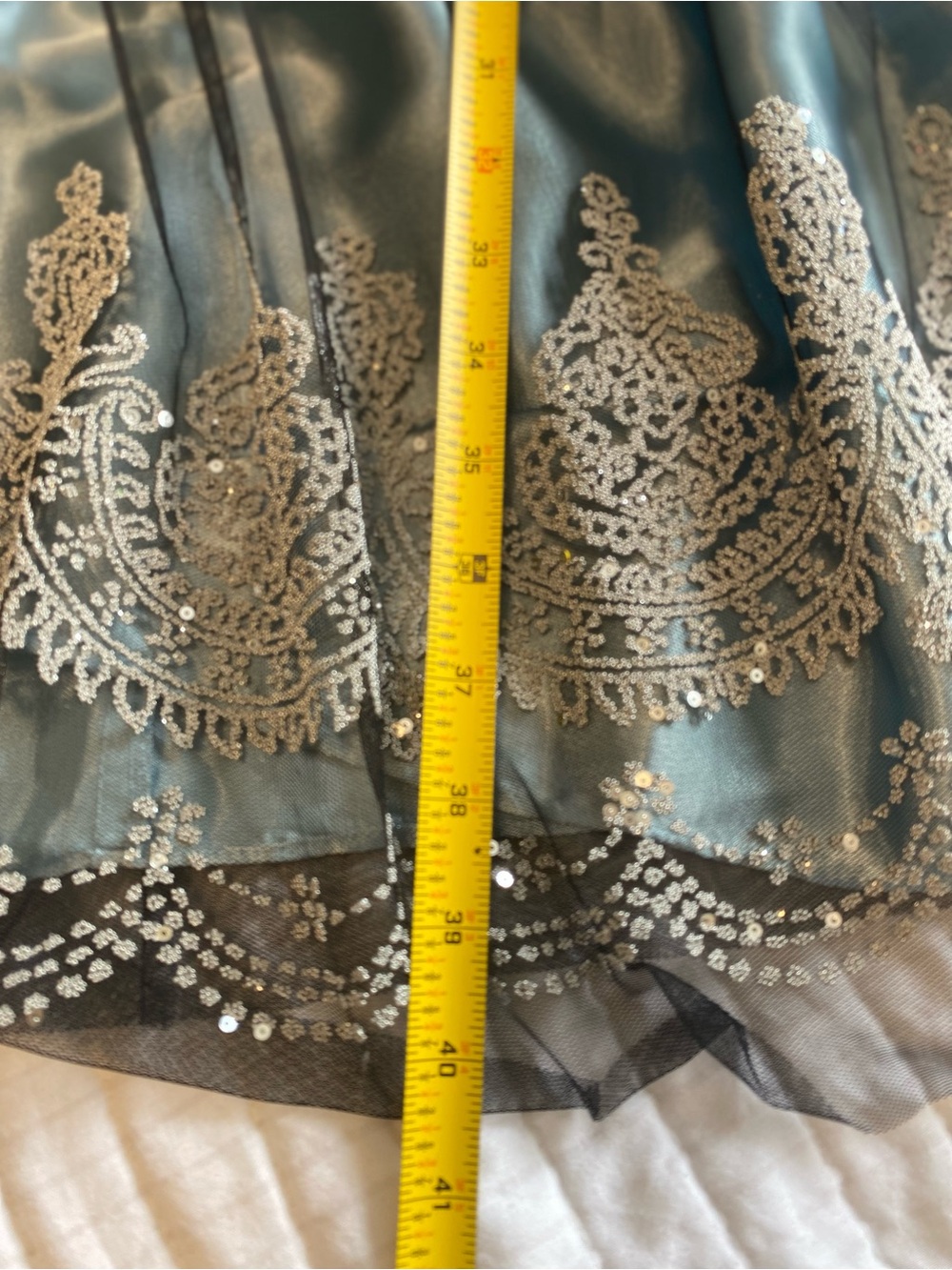 David's Bridal Blue Satin & Black Tulle Girls' Formal Dress - Picture 4 of 10